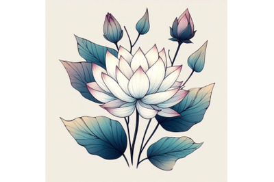 White lotus watercolor botanical illustration