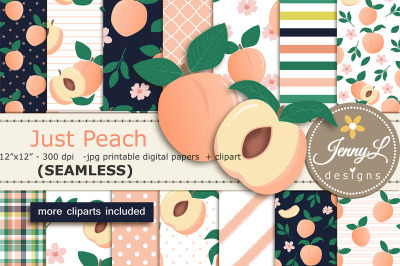 Peaches SEAMLESS Digital Papers and Clipart