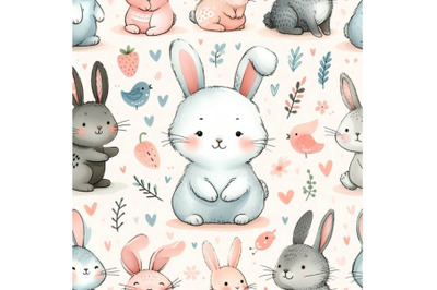 Cute bunny seamless pattern. rabbit watercolor illustration