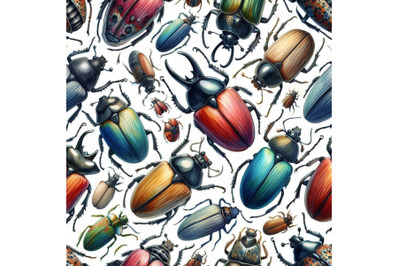 Watercolor beetles seamless pattern