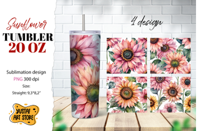 Sunflower tumbler sublimation. 4 watercolor sunflower design