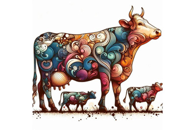 Cow. Cow watercolor illustration. Milking C