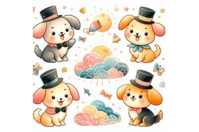 Cute cartoon puppy watercolor illustration