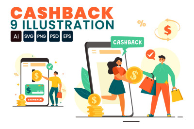 9 Cashback Vector Illustration