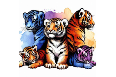 Cute tigers cub watercolor illustration. wild