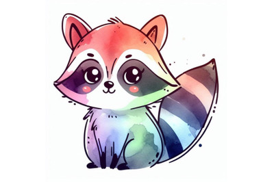 Cute watercolor cartoon raccoon