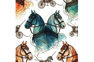 Harness horse watercolor pattern. equestri