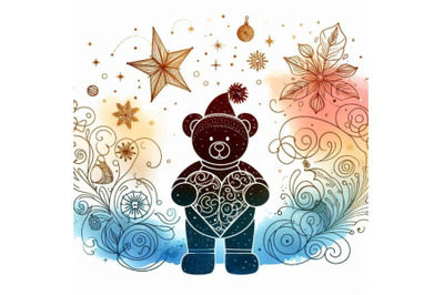 New Year toy bear.Christmas background