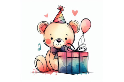 Cute Teddy bear. birthday greeting card wa