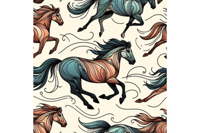 Seamless pattern with horses. wild mustan