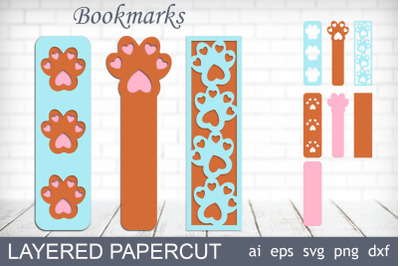 Cat paw bookmarks svg, Dog layered bookmarks