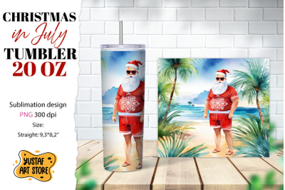 Christmas in July tumbler sublimation. Santa on the beach