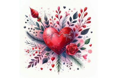 Valentines day watercolor red heart