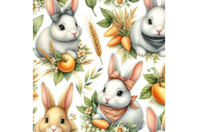 Cute bunny seamless pattern. rabbit watercolor illustration