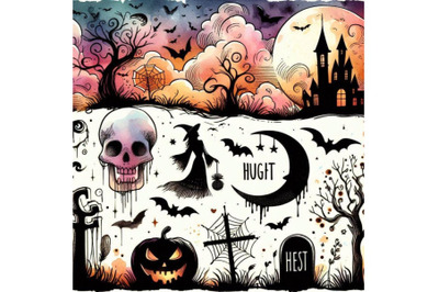 Halloween watercolor hand drawn text for