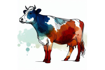 Cow. Cow watercolor illustration. Milking C