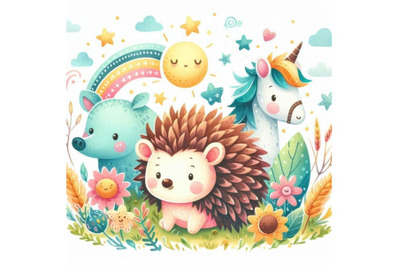 Cartoon farm animal illustration. cute water