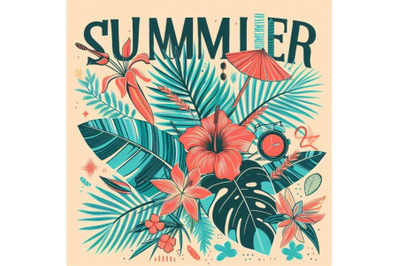 Summer time Tee Shirt design. Tropical pla