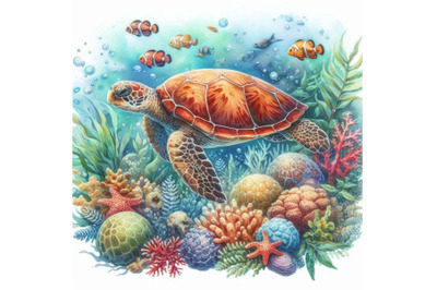 Watercolor sea turtle illustration