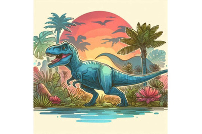 Dinosaur watercolor illustration JPEG, PNG