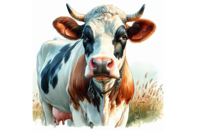 Cow. Cow watercolor illustration. Milking Cow Breed. Charol