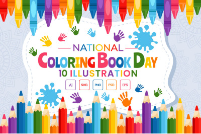 10 National Coloring Book Day Illustration