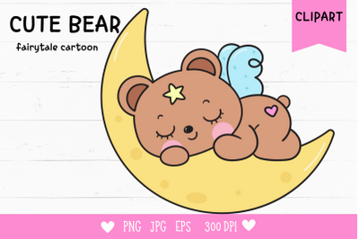 Bear sleep on moon kawaii cliparts bedtime story cartoon