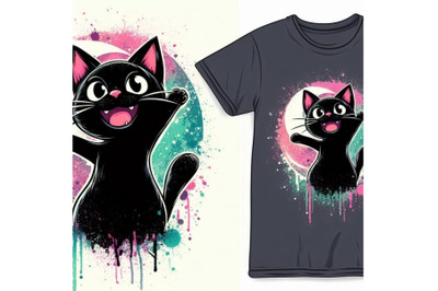 Funny Black Cat T-shirt graphics&2C; black cat