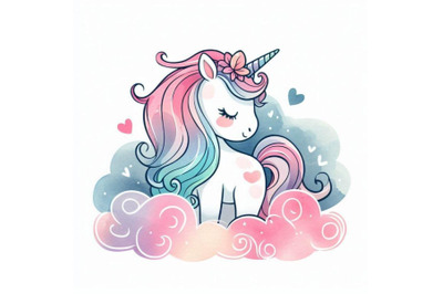 Cute unicorn watercolor illustration. love ca