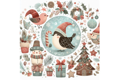 Christmas bird and Christmas background