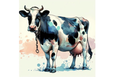 Cow. Cow watercolor illustration. Milking C