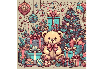 Teddy bear and Christmas gifts. New year