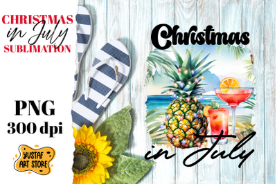 Christmas in July sublimation. Pineapple and cocktail design