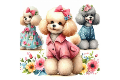 Cute dog. Watercolor dog. Poodle dog breed