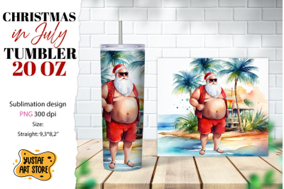 Christmas in July tumbler sublimation. Santa on the beach