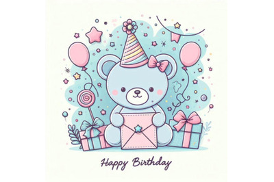 Cute toy teddy bear and Birthday card bac