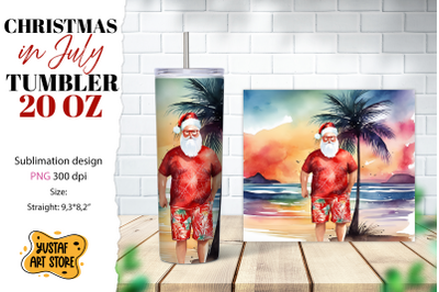 Christmas in July tumbler sublimation. Santa on the beach