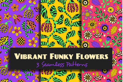 Vibrant Funky Flowers Seamless Patterns &amp; Digital Papers