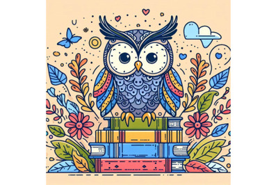 Owl. cute owl. school books illustration. cartoon bird