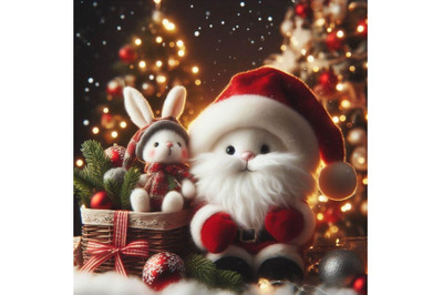 New year Santa Claus bunny and Christmas tree