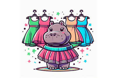 Baby hippo in fashion skirt T-shirt graphic