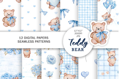 Teddy bear Blue digital paper