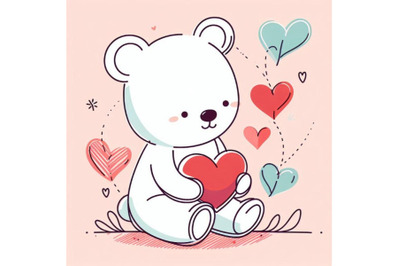 Valentine day. Cute White bear and red he