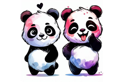 Funny Panda Bear watercolor illustr