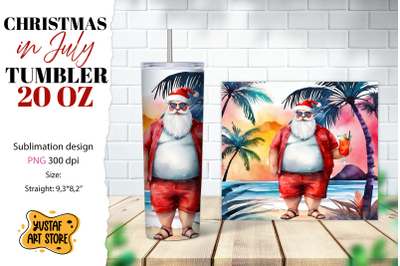 Christmas in July tumbler sublimation. Santa on the beach