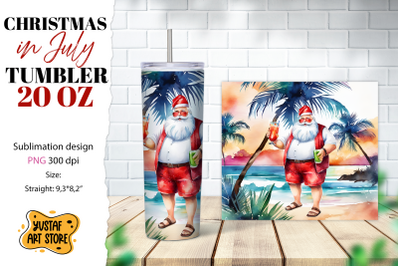 Christmas in July tumbler sublimation. Santa on the beach