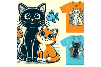 Funny kitten and fish T-shirt graphic