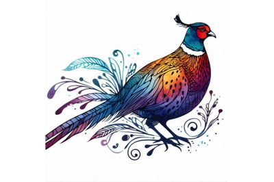 Bird pheasant watercolor illustration