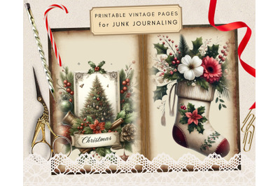 Vintage Christmas Junk Journal Papers Scrapbook Kit - Printable Digita