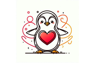 Valentine day penguin, red heart